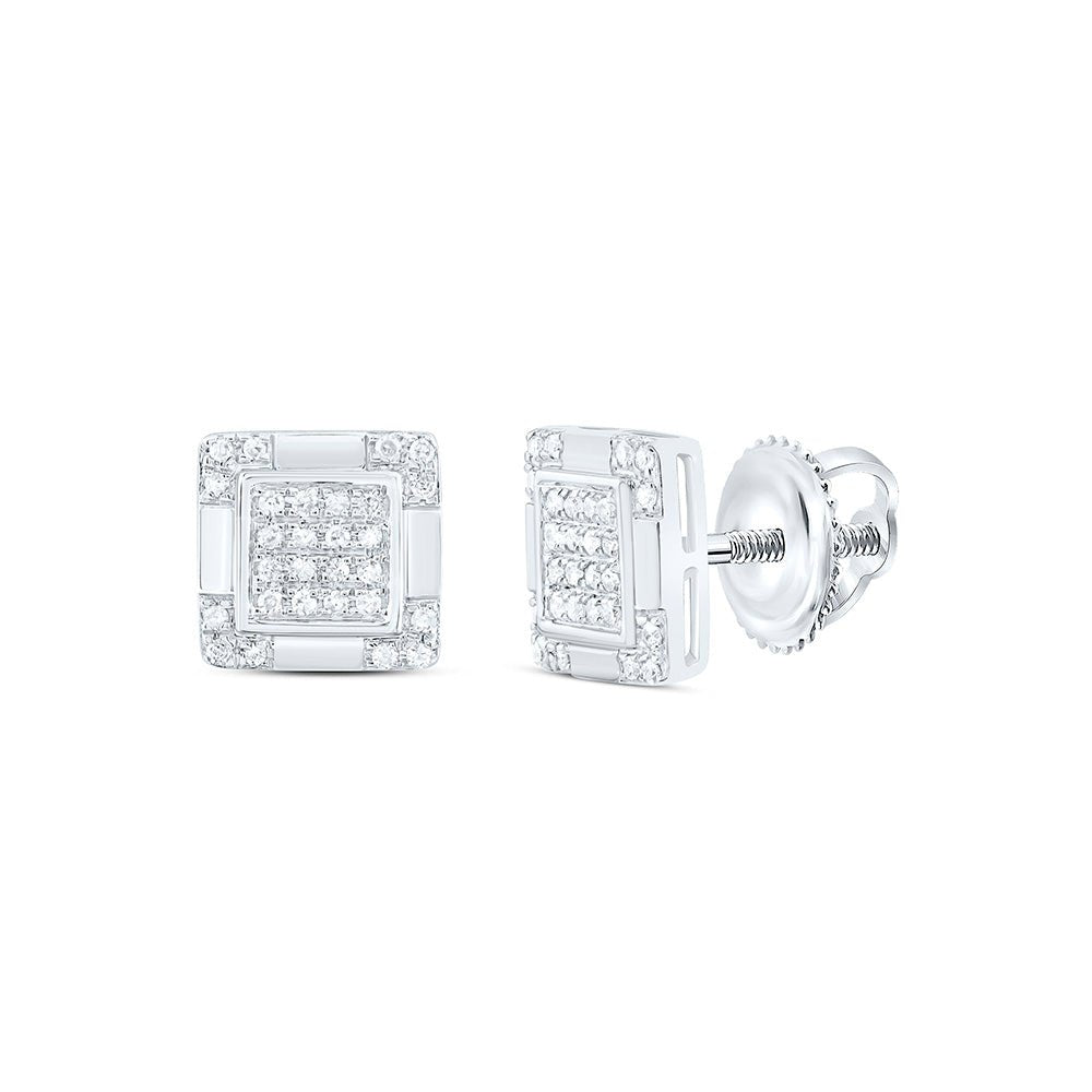10K White Gold Round Diamond Square Cluster Stud Earrings 1/6 Cttw - Splendid Jewellery