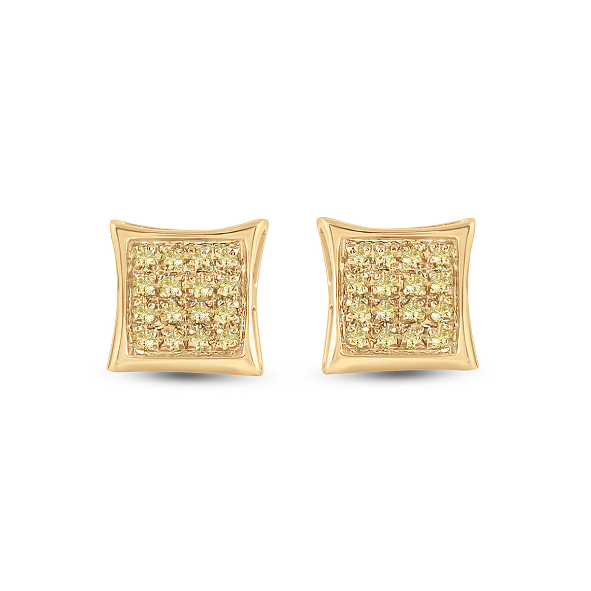 10K Yellow Gold Round Diamond Color Enhanced Square Kite Cluster Earrings 1/10 Cttw - Splendid Jewellery