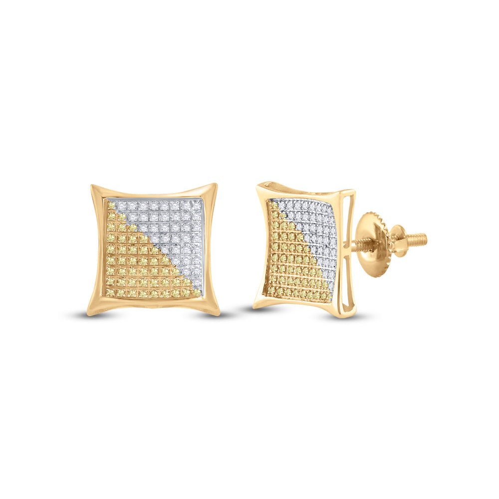 10K Yellow Gold Round Diamond Yellow Color Enhanced Square Kite Cluster Screwback Earrings 1/2 Cttw - Splendid Jewellery