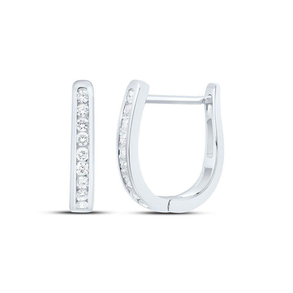 10K White Gold Elegant Hoop Earrings with Diamond with Natural Sparkle - Splendid Jewellery