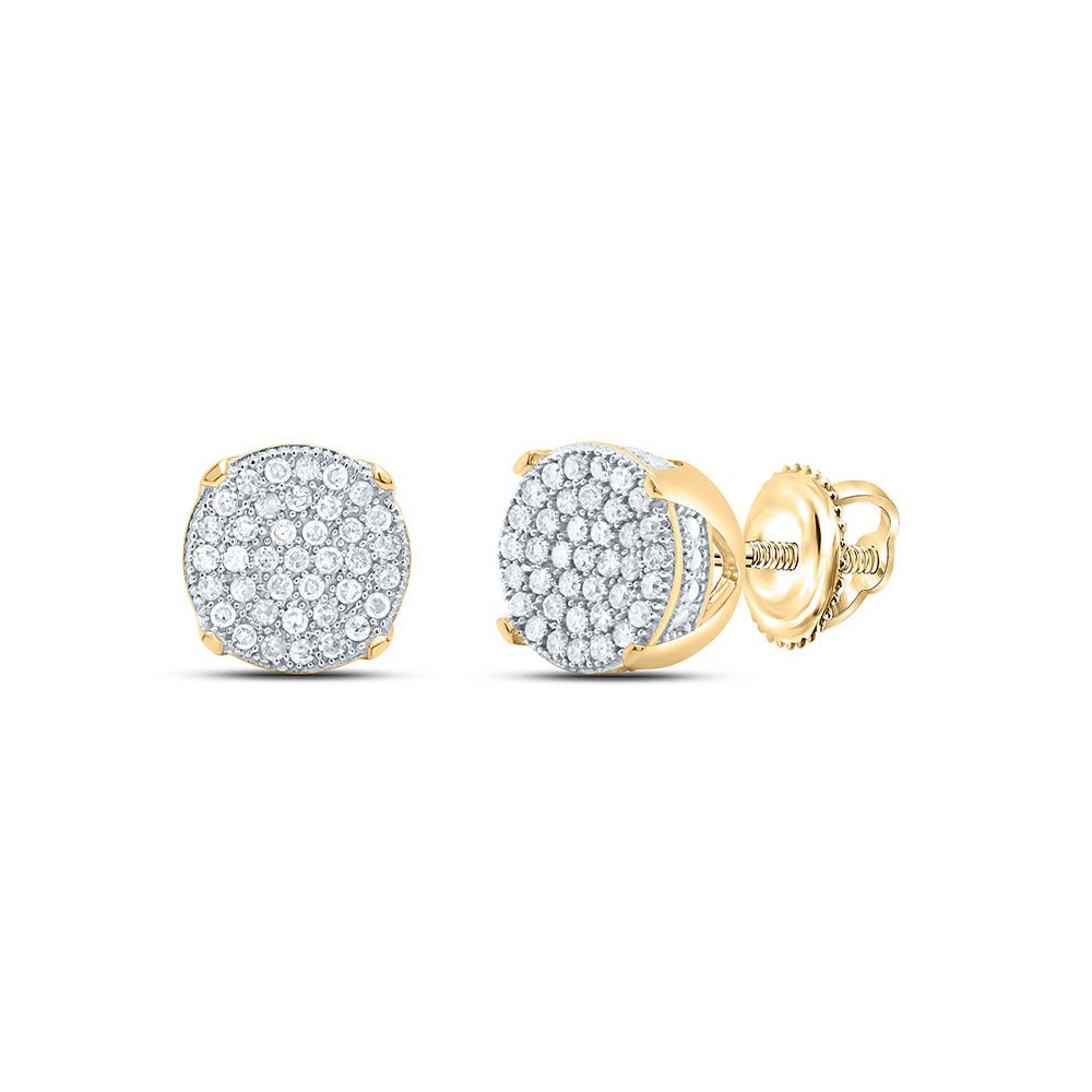 10K Yellow Gold Round Diamond Circle Cluster Stud Earrings 1/4 Cttw - Splendid Jewellery