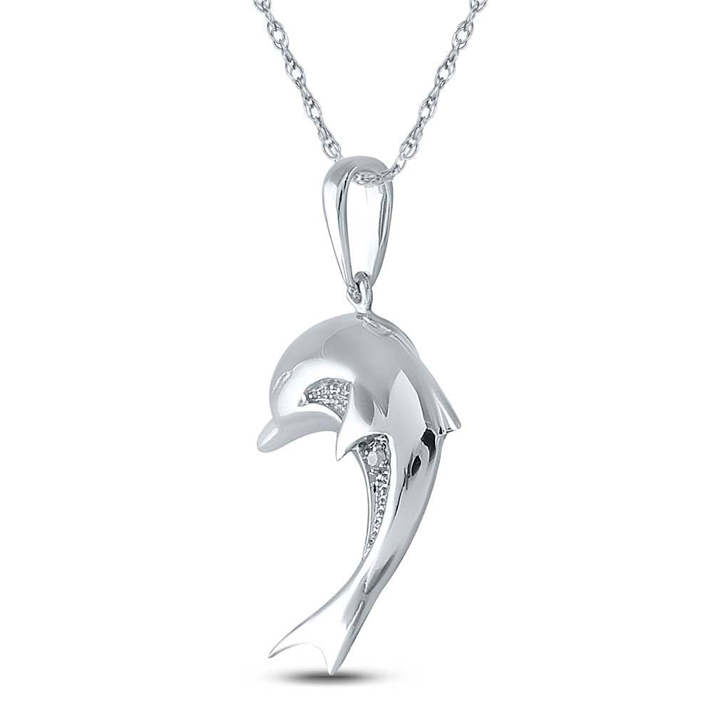 Sterling Silver Round Diamond Gift Dolphin Pendant 0.005 Cttw - Splendid Jewellery