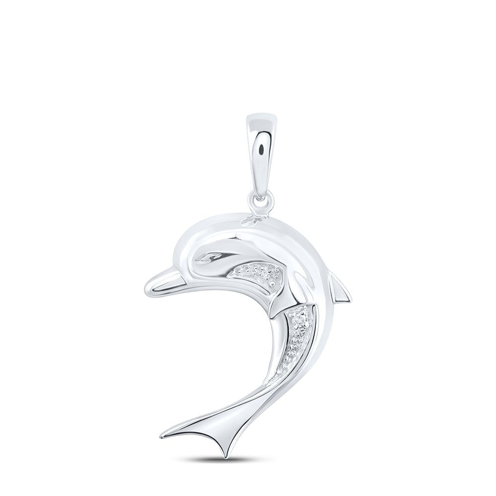 Sterling Silver Round Diamond Gift Dolphin Pendant 0.005 Cttw - Splendid Jewellery
