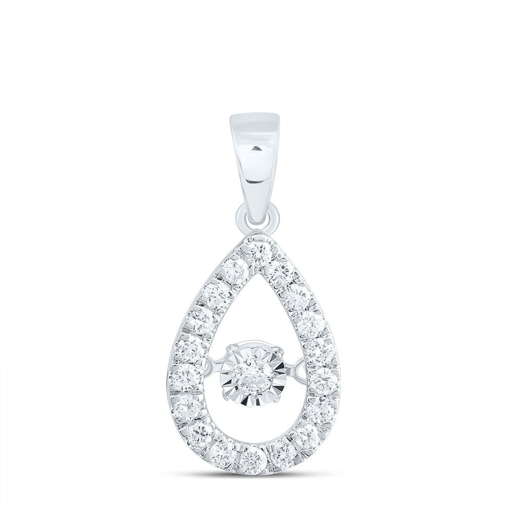 10K White Gold Round Diamond Twinkle Fashion Pear Pendant 1/3 Cttw - Splendid Jewellery