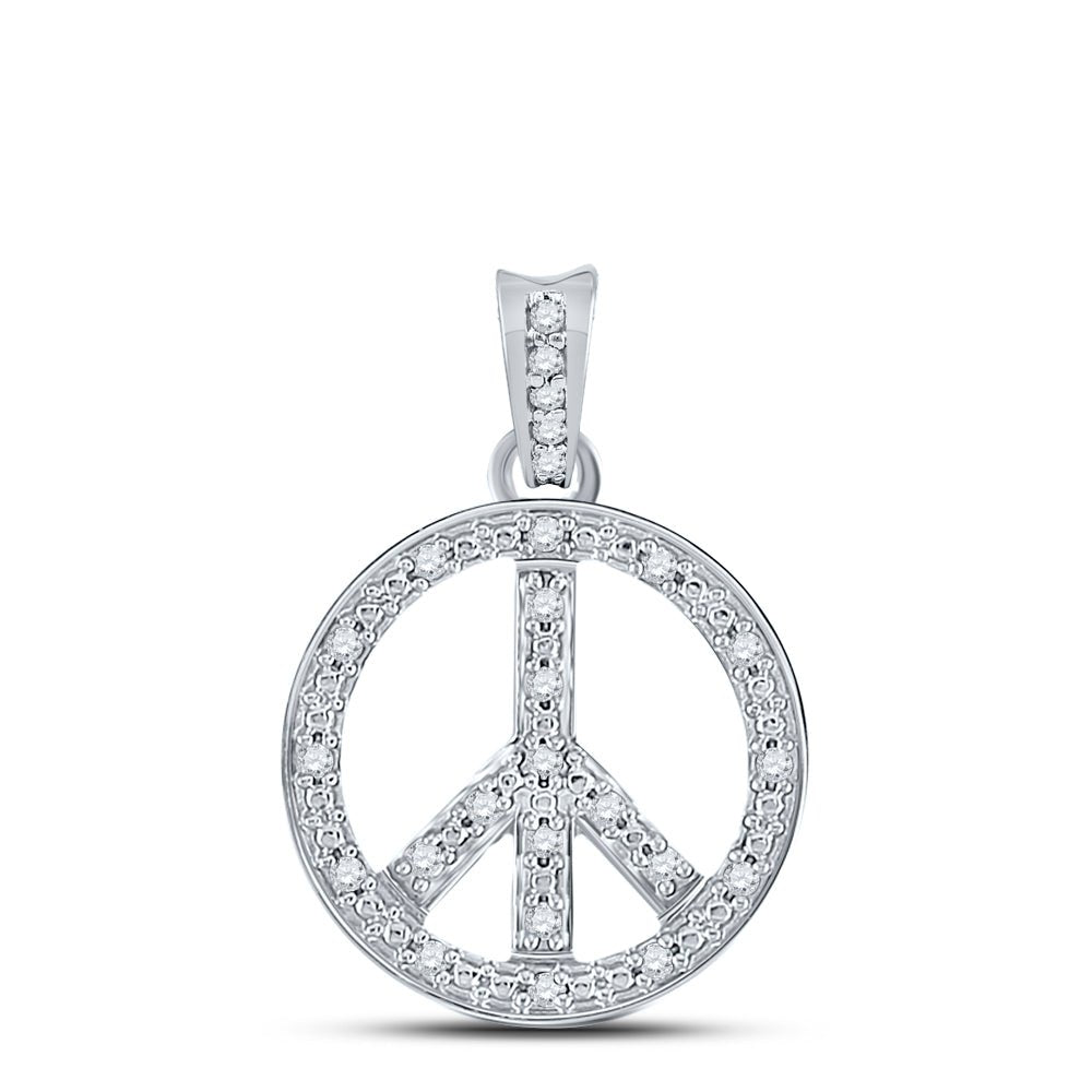 10K White Gold Round Diamond Womens Peace Sign Circle Pendant 1/4 Cttw - Splendid Jewellery