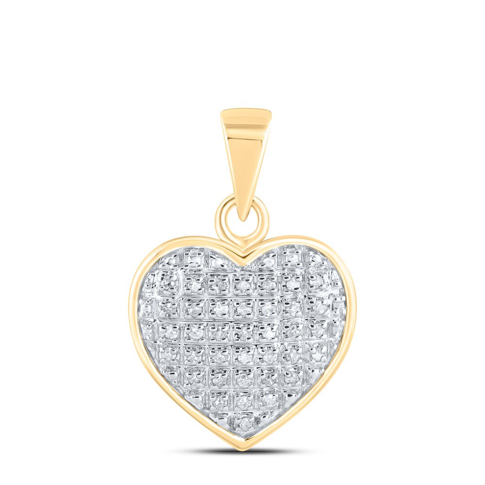 10K Yellow Gold Round Diamond Womens Heart Cluster Pendant 1/10 Cttw - Splendid Jewellery