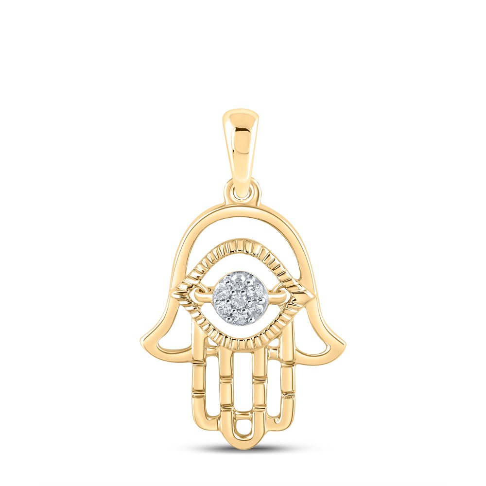 10K Yellow Gold Round Diamond Womens Hamsa Fashion Pendant 1/20 Cttw - Splendid Jewellery