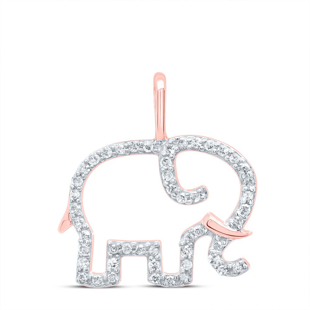 10K Rose Gold Round Diamond Womens Elephant Animal Pendant 1/6 Cttw - Splendid Jewellery