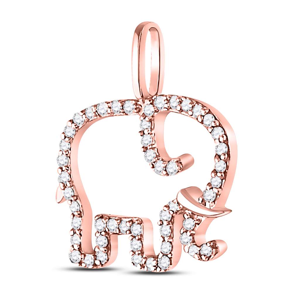 10K Rose Gold Round Diamond Womens Elephant Animal Pendant 1/6 Cttw - Splendid Jewellery