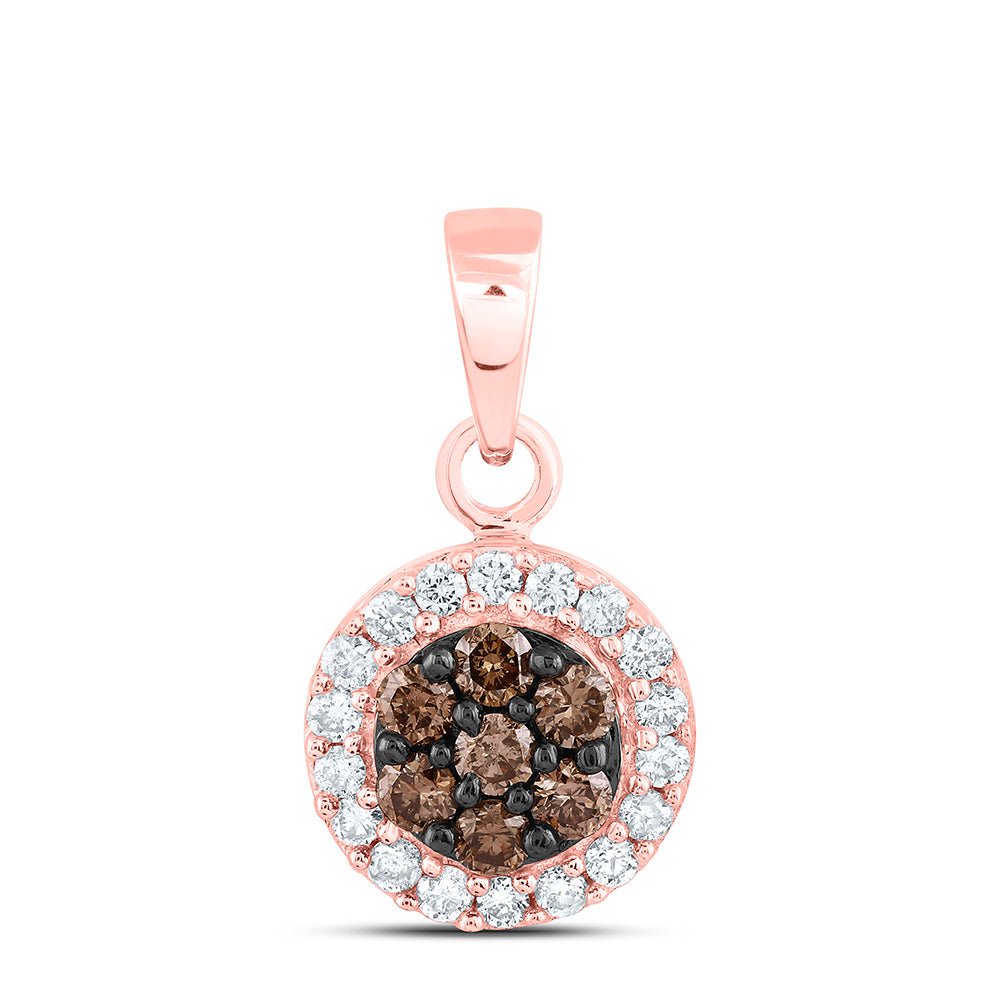 10K Rose Gold Round Brown Diamond Womens Flower Cluster Pendant 3/8 Cttw - Splendid Jewellery
