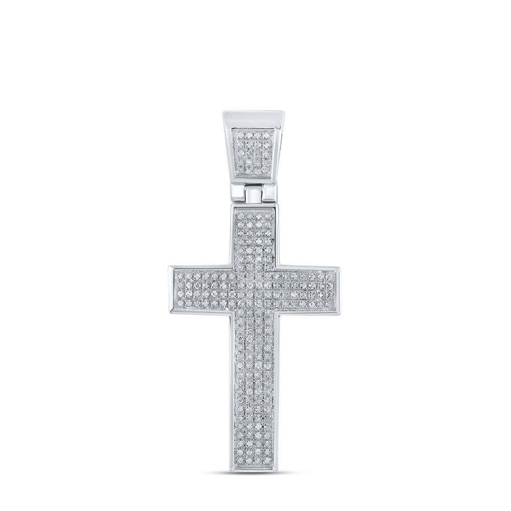 Sterling Silver Round Diamond Roman Cross Charm Pendant 1/2 Cttw - Splendid Jewellery