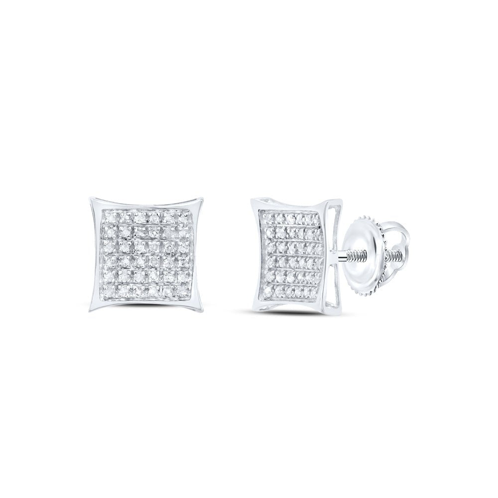 Sterling Silver Round Diamond Sterling Silver Womens Kite Square Earrings 1/4 Cttw - Splendid Jewellery