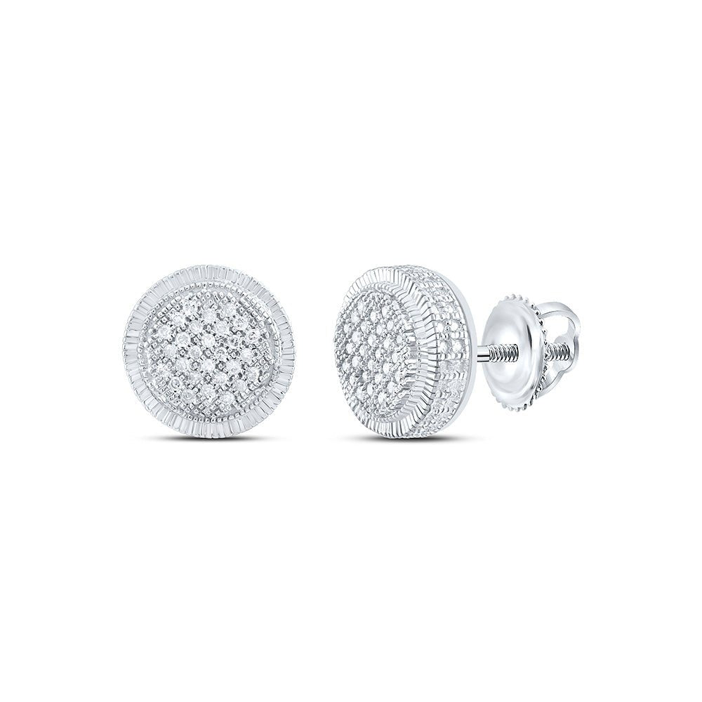 Sterling Silver Round Diamond P2 Micro - Pave Unisex Earring 1/6 Cttw - Splendid Jewellery