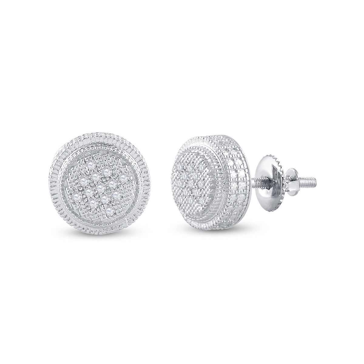 Sterling Silver Round Diamond P1n Micro - Pave Unisex Earring 1/20 Cttw - Splendid Jewellery
