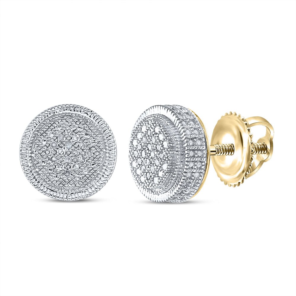 Yellow - tone Sterling Round Diamond P1n Micro - Pave Unisex Earring 1/10 Cttw - Splendid Jewellery