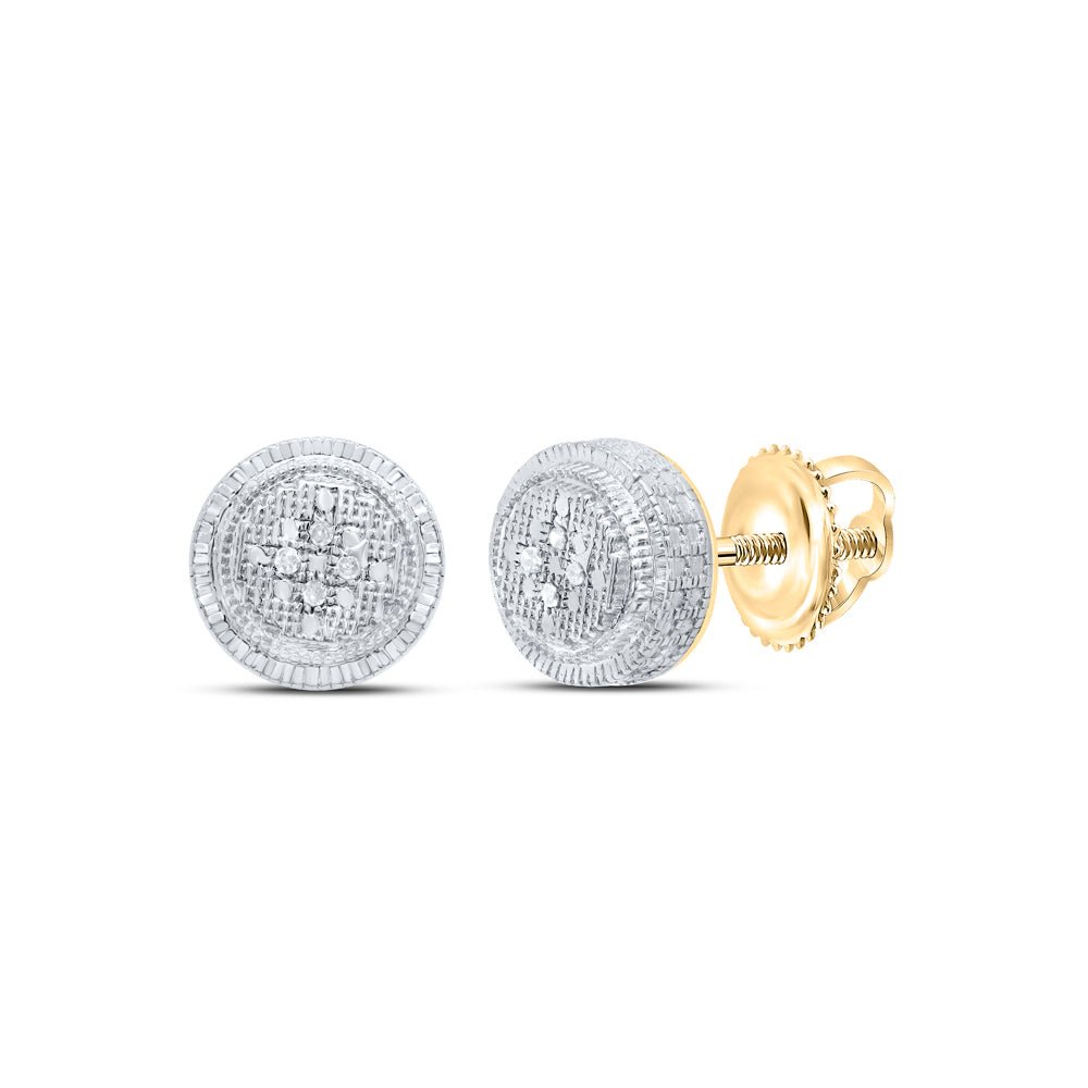 Yellow - tone Sterling Round Diamond P1n Micro - Pave Unisex Earring 0.02 Cttw - Splendid Jewellery