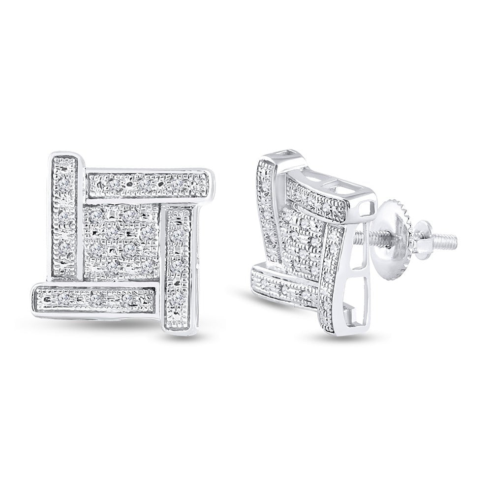 Sterling Silver Round Diamond Sterling Silver Square Cluster Stud Earrings 1/8 Cttw - Splendid Jewellery