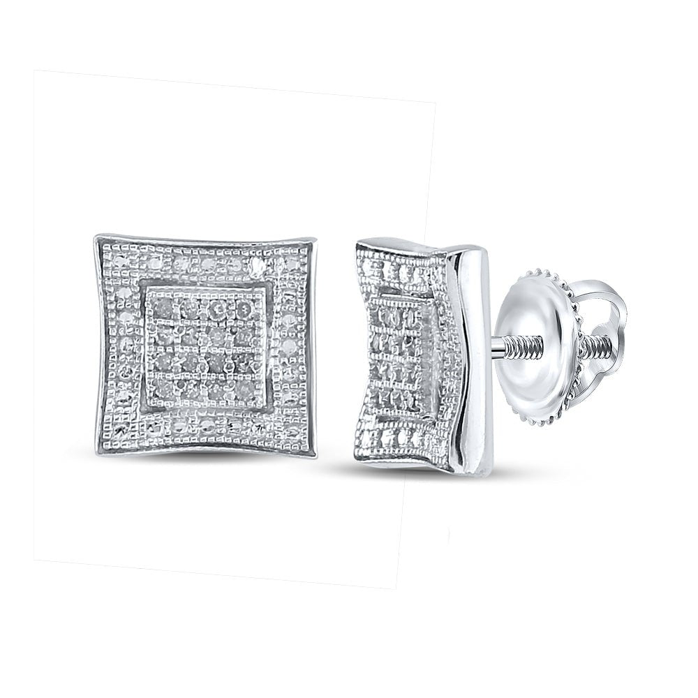 Sterling Silver Round Diamond Sterling Silver Square Kite Cluster Stud Earrings 1/10 Cttw - Splendid Jewellery