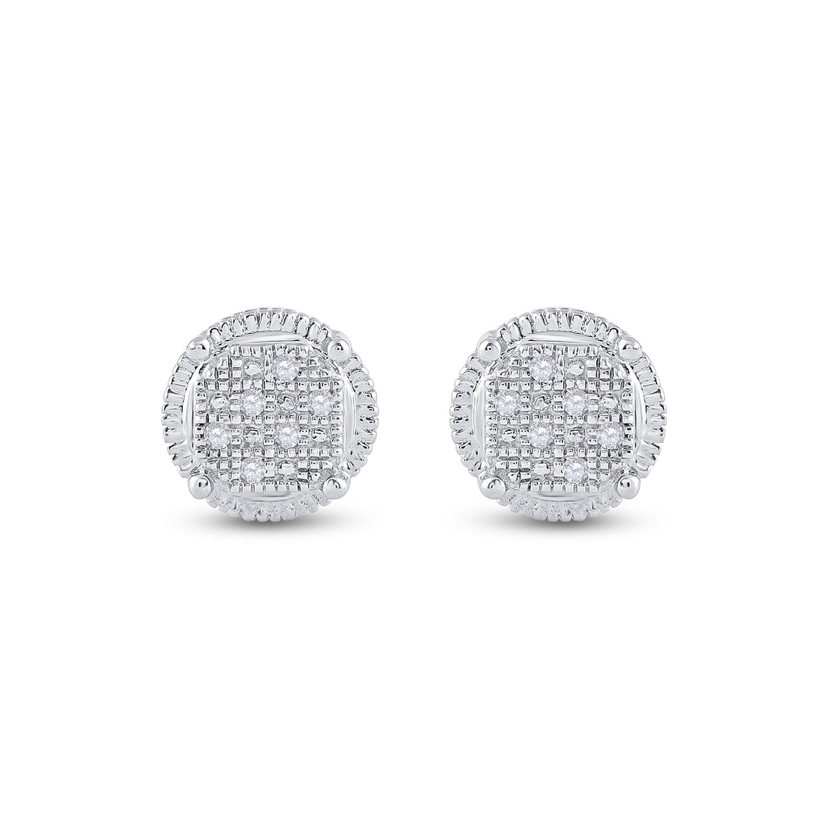 Sterling Silver Round Diamond Sterling Silver Cluster Earrings . 0.03 Cttw - Splendid Jewellery