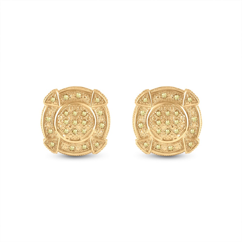 Yellow - tone Sterling Round Diamond Sterling Silver Black Color Enhanced Earrings 1/8 Cttw - Splendid Jewellery
