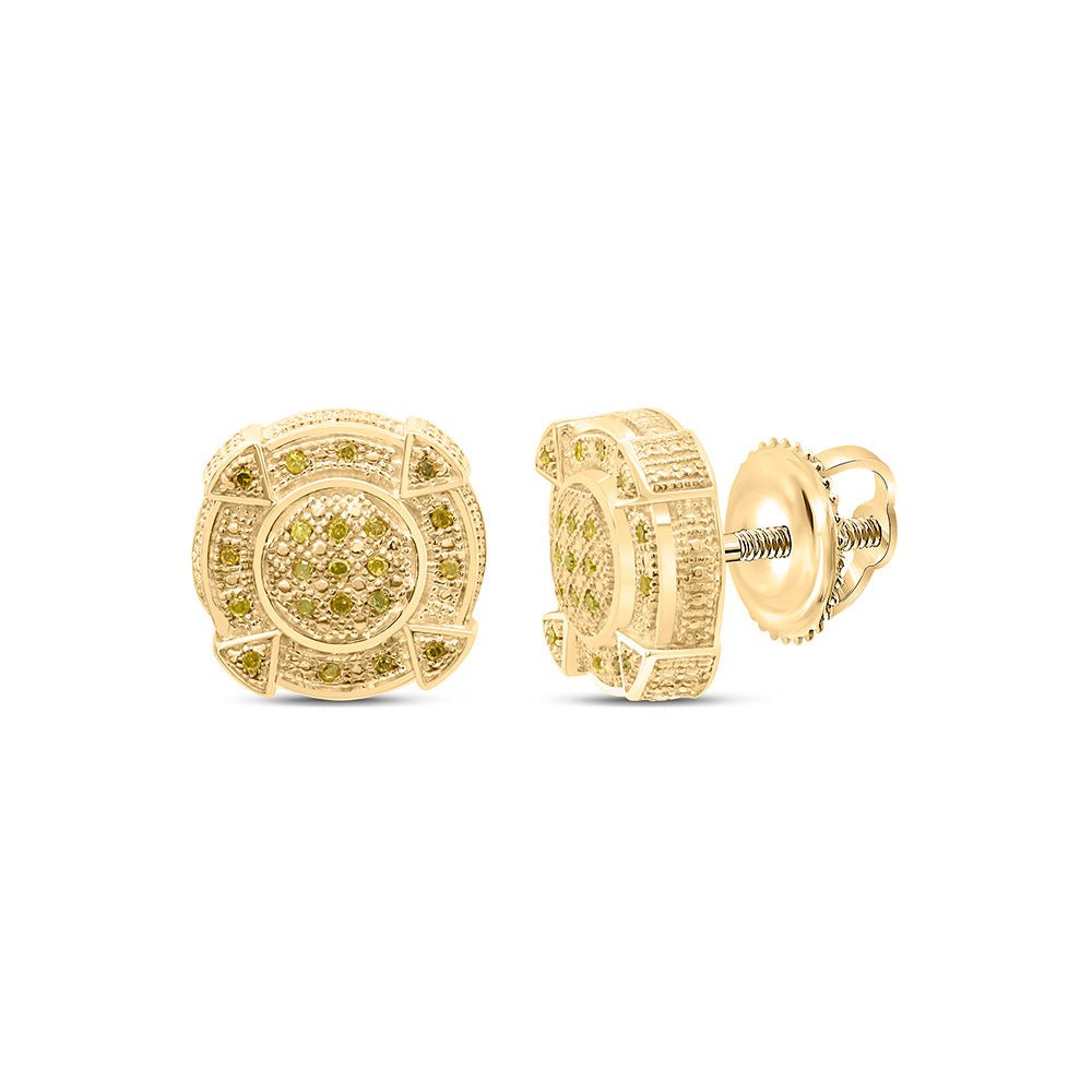Yellow - tone Sterling Round Diamond Sterling Silver Black Color Enhanced Earrings 1/8 Cttw - Splendid Jewellery