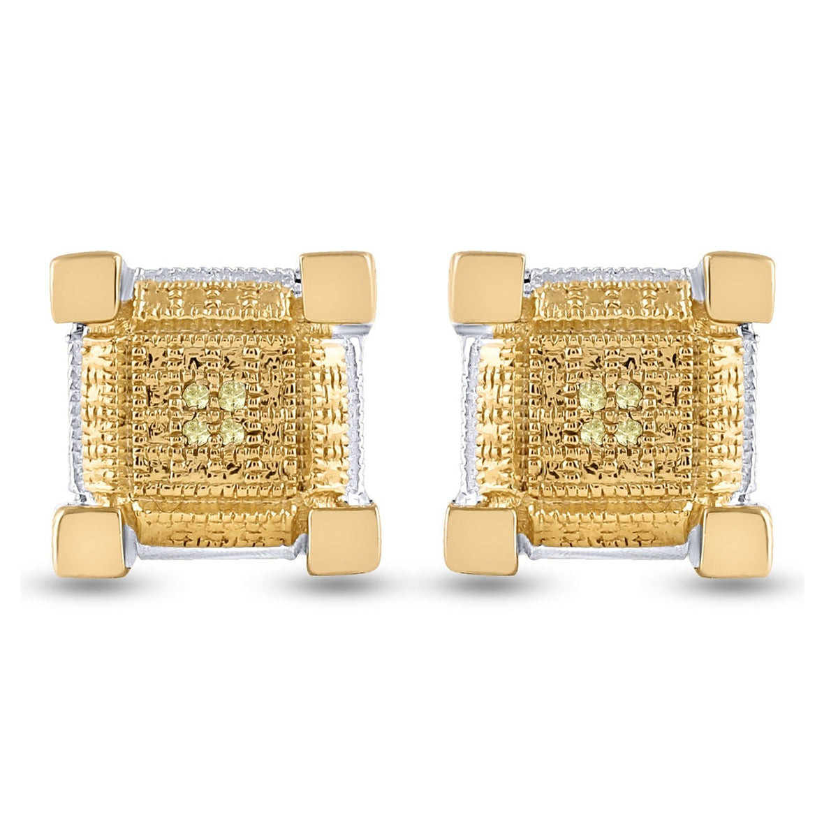 Yellow - tone Sterling Round Diamond Micro - Pave Earrings 0.03 Cttw - Splendid Jewellery