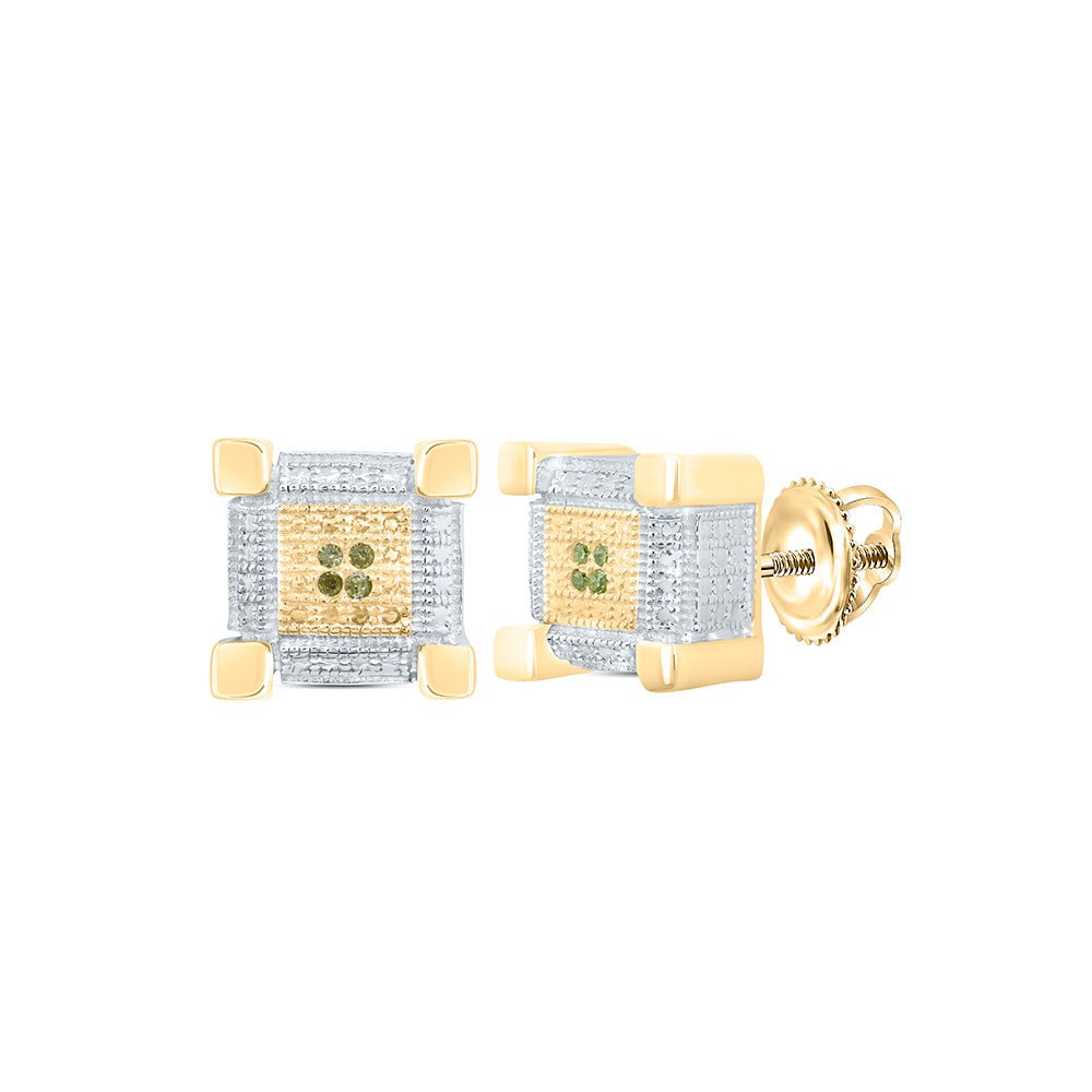 Yellow - tone Sterling Round Diamond Micro - Pave Earrings 0.03 Cttw - Splendid Jewellery