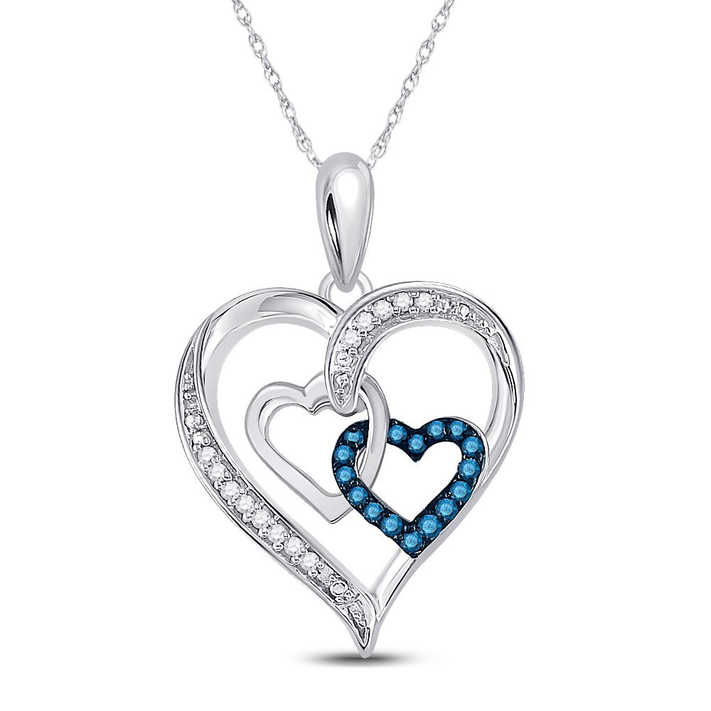 Sterling Silver Round Colored Blue Diamond Heart Pendant 1/10 Cttw - Splendid Jewellery