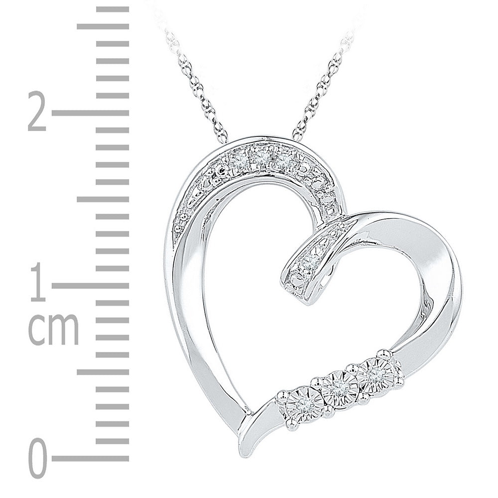 Sterling Silver Round Diamond Sterling Silver Womens Heart Pendant . 0.03 Cttw - Splendid Jewellery
