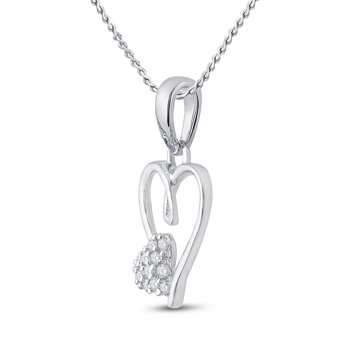 Sterling Silver Round Diamond Sterling Silver Womens Heart Pendant 1/20 Cttw - Splendid Jewellery