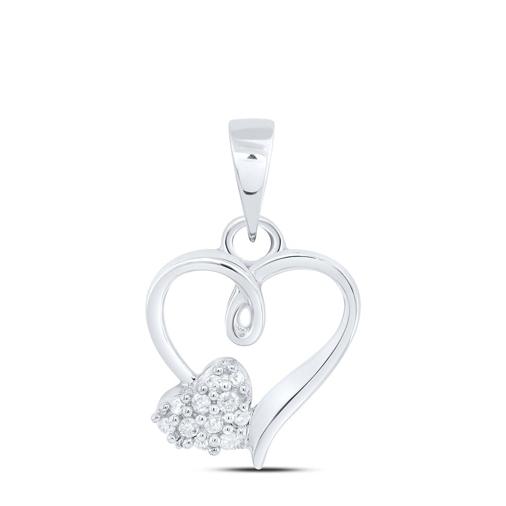 Sterling Silver Round Diamond Sterling Silver Womens Heart Pendant 1/20 Cttw - Splendid Jewellery