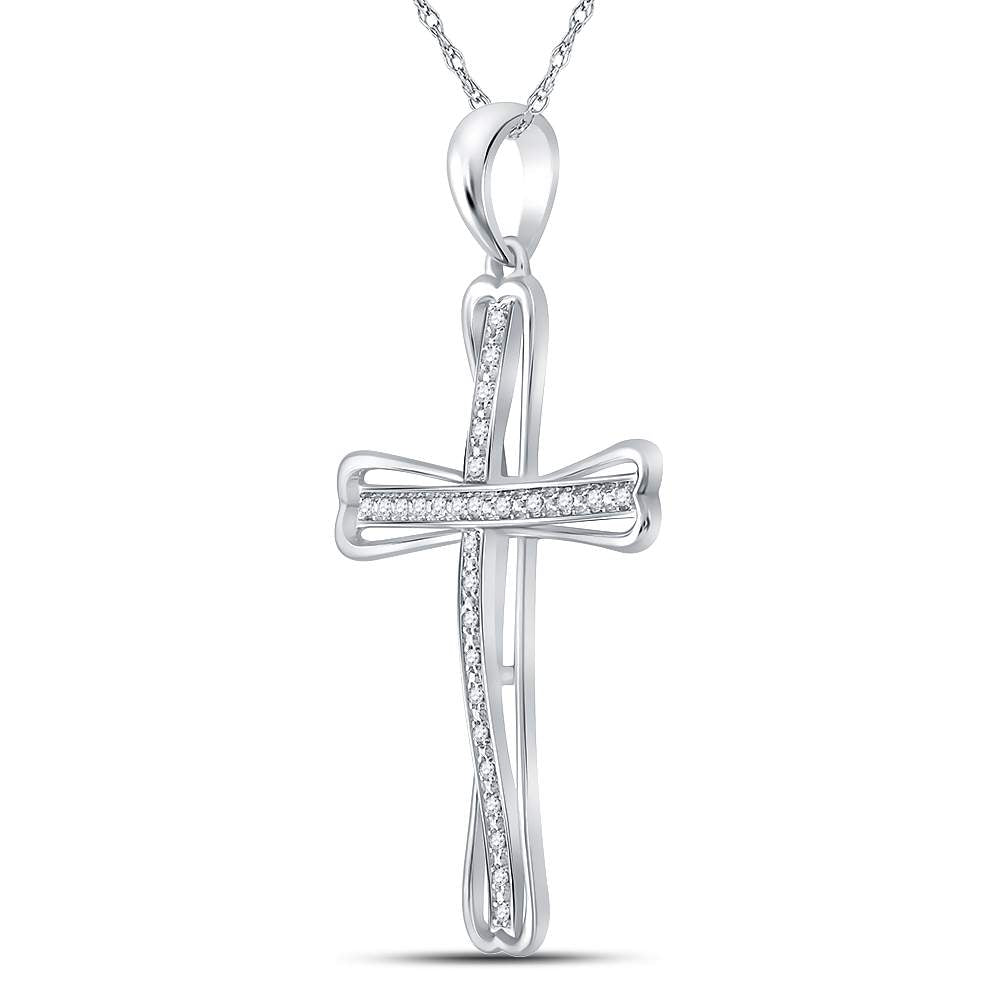 Sterling Silver Round Diamond Sterling Silver Womens Cross Pendant 1/10 Cttw - Splendid Jewellery