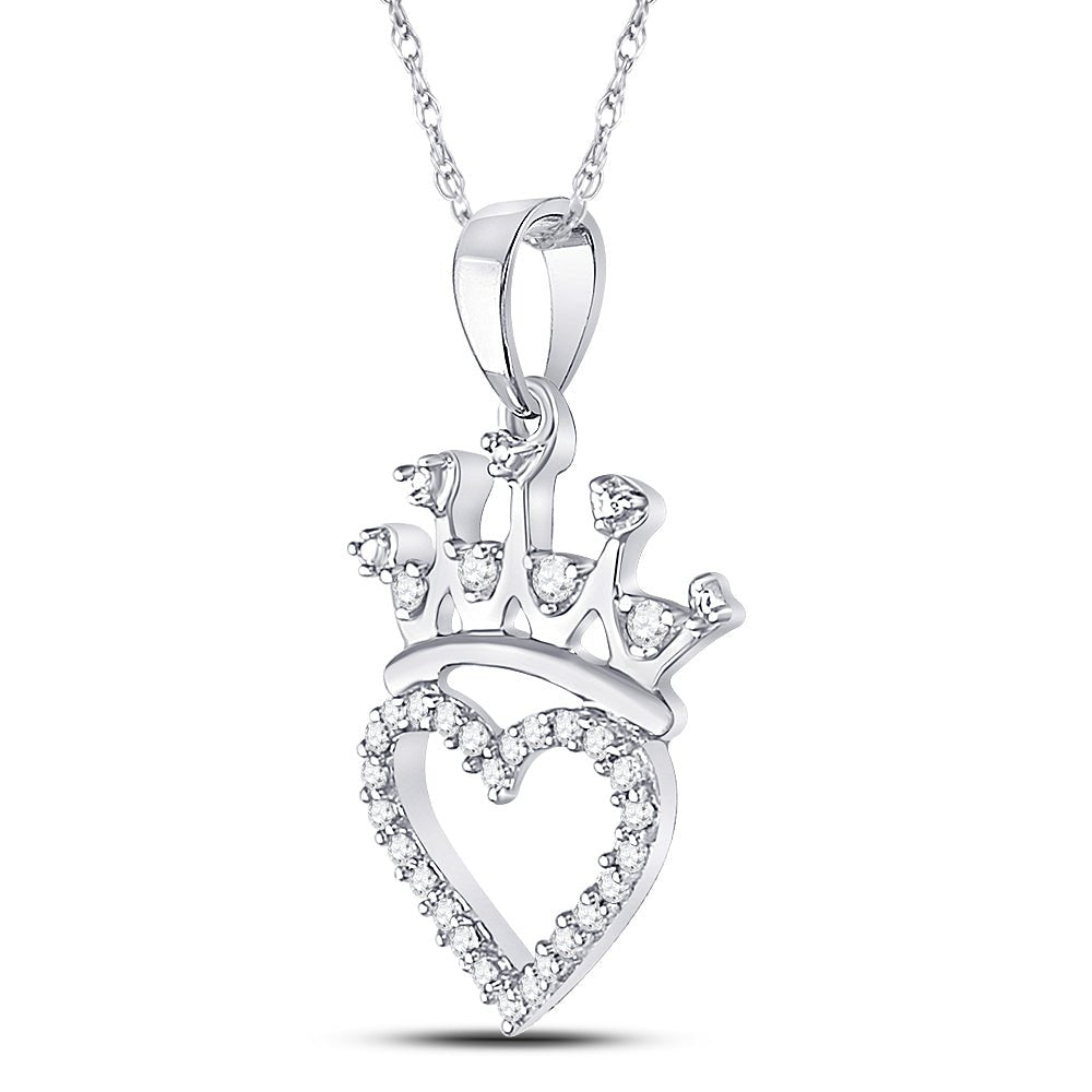 Sterling Silver Round Diamond Sterling Silver Womens Heart Pendant 1/10 Cttw - Splendid Jewellery