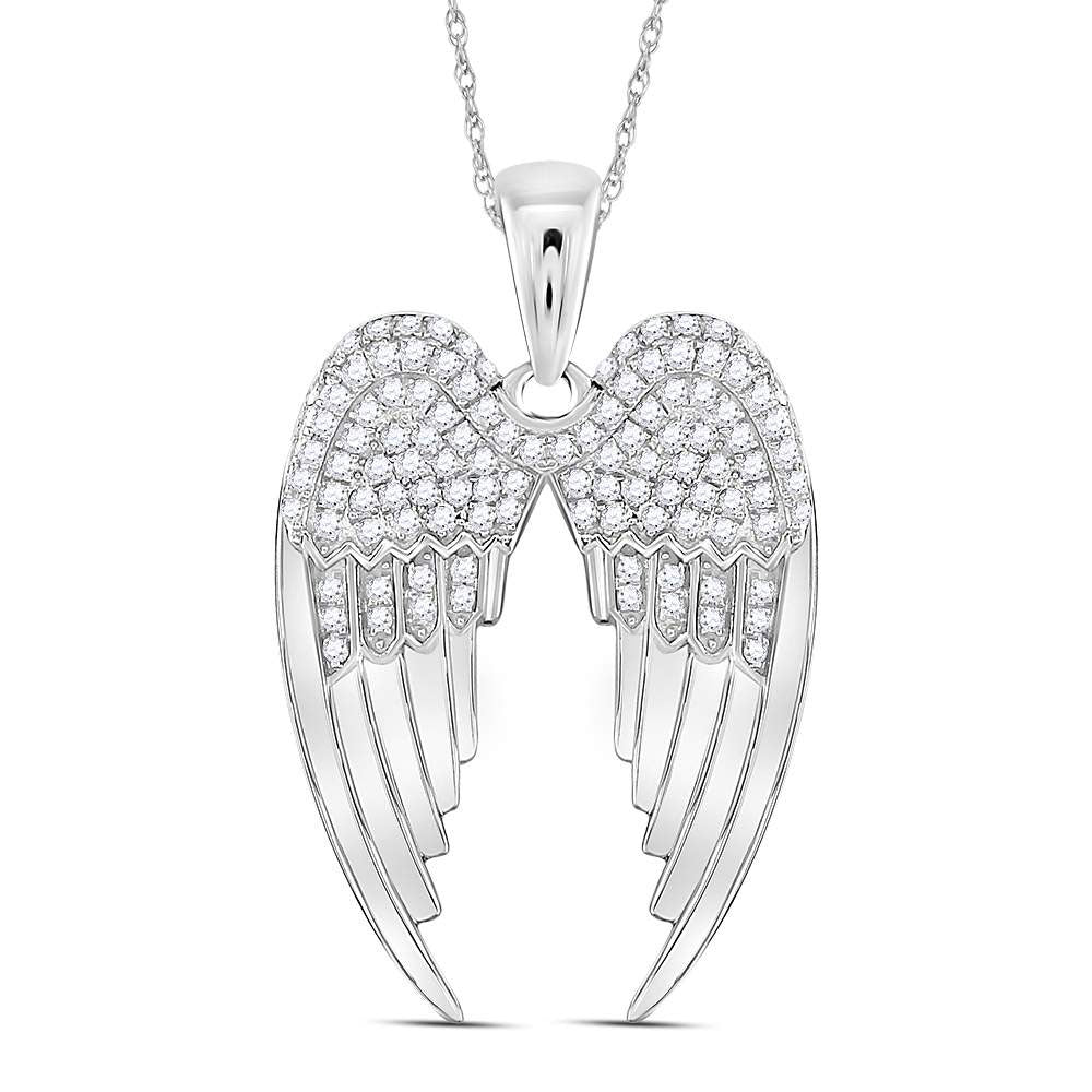 Sterling Silver Round Diamond Sterling Silver Womens Angel Wings Pendant 3/8 Cttw - Splendid Jewellery