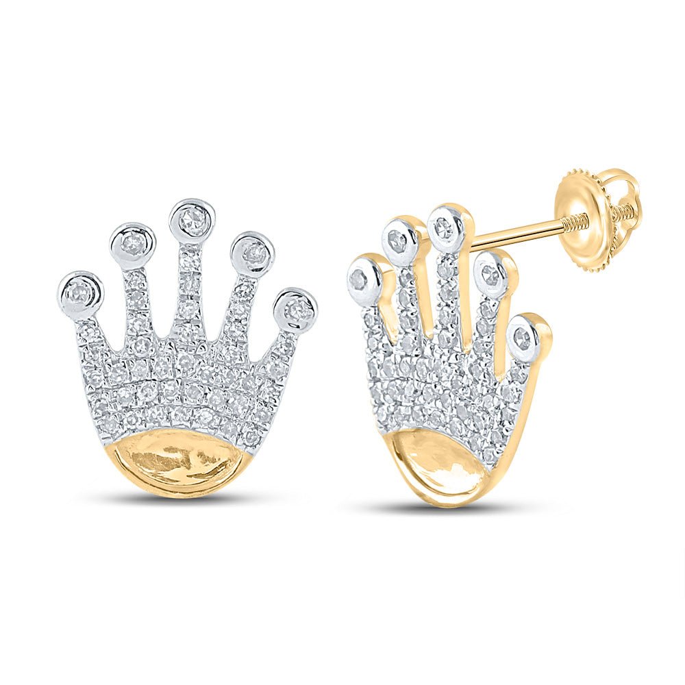 10K Yellow Gold Round Diamond P1 Micro Pave Crown Cluster Earring 1/4 Cttw - Splendid Jewellery