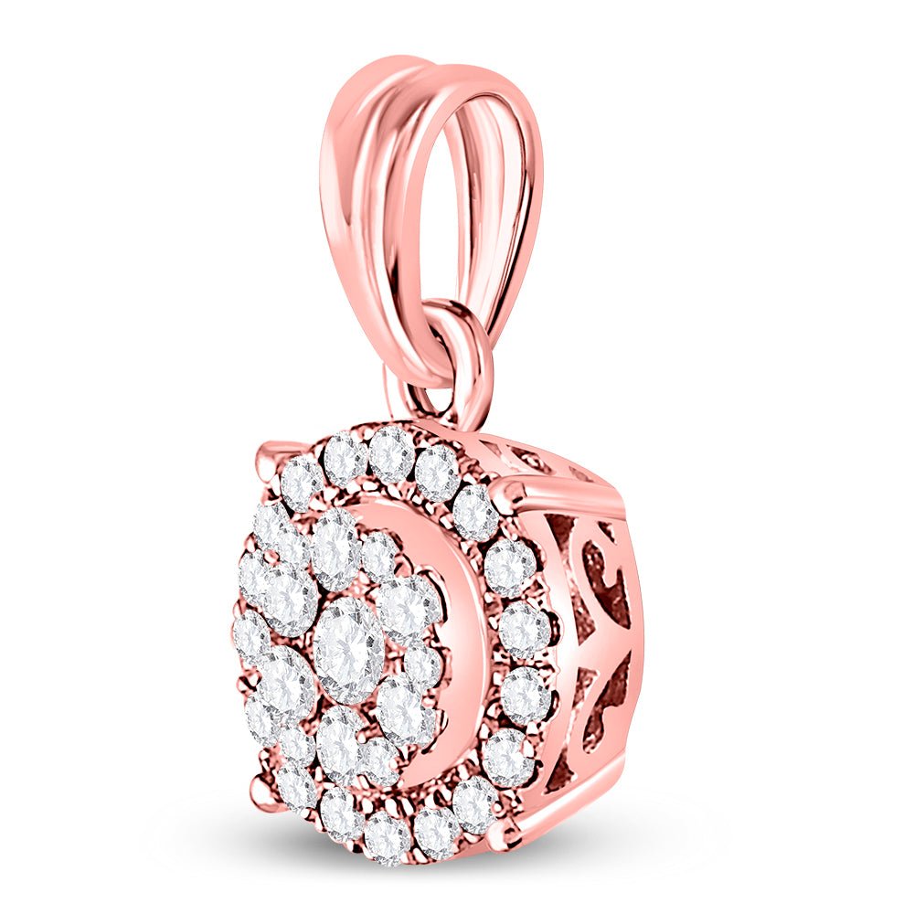 14K Rose Gold Round Diamond Womens Halo Cluster Pendant 1/4 Cttw - Splendid Jewellery