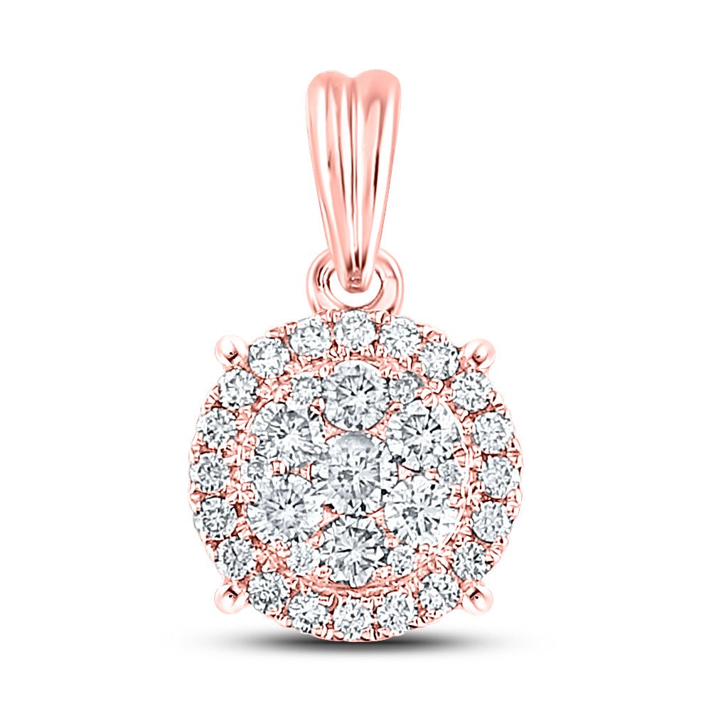 14K Rose Gold Round Diamond Womens Halo Cluster Pendant 1/2 Cttw - Splendid Jewellery