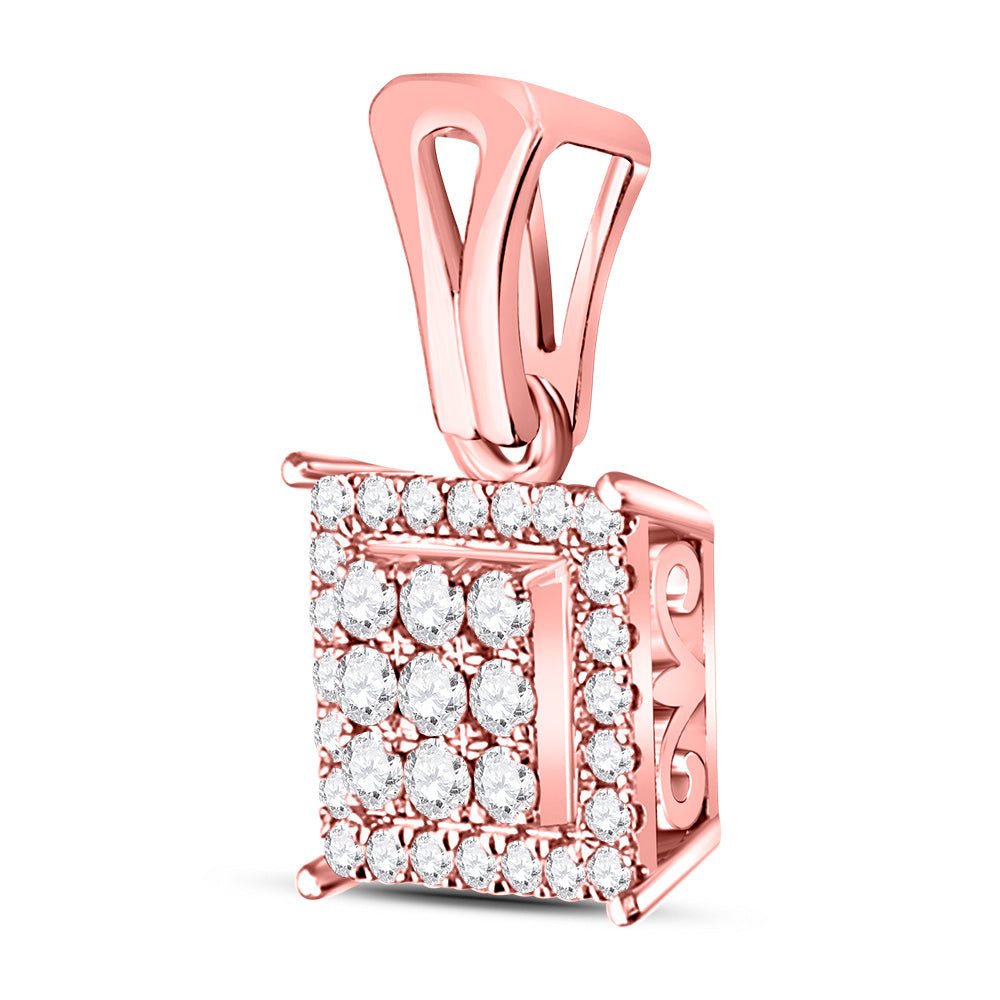 14K Rose Gold Round Diamond Womens Square Cluster Pendant 1/4 Cttw - Splendid Jewellery