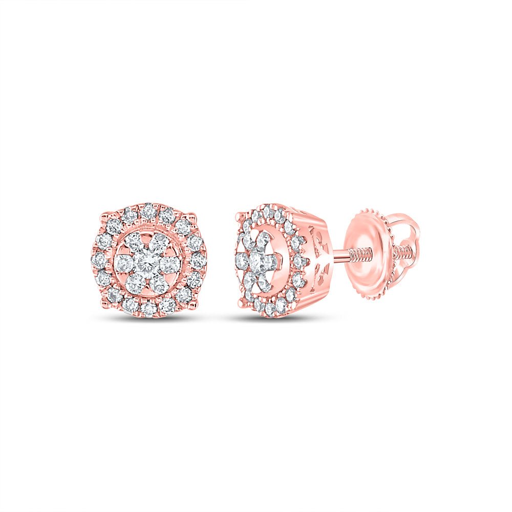 14K Rose Gold Diamond Cluster Earrings 1/4 Cttw - Splendid Jewellery