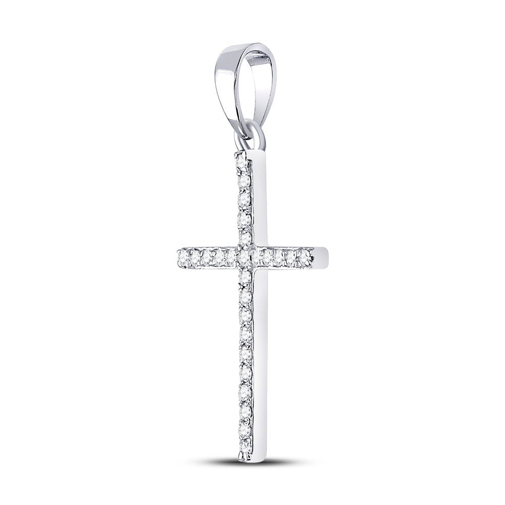 10K White Gold Round Diamond Womens Religious Cross Pendant 1/6 Cttw - Splendid Jewellery