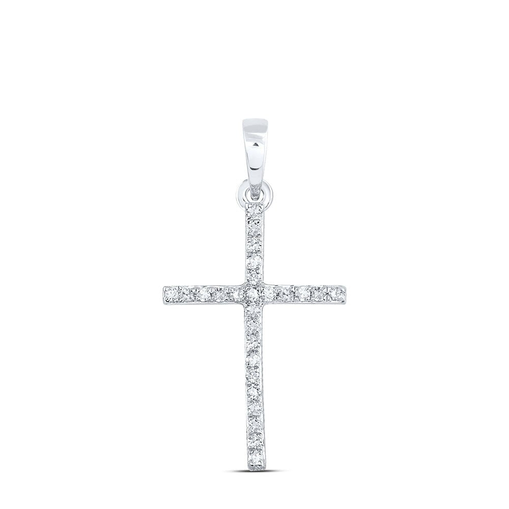 10K White Gold Round Diamond Womens Religious Cross Pendant 1/6 Cttw - Splendid Jewellery
