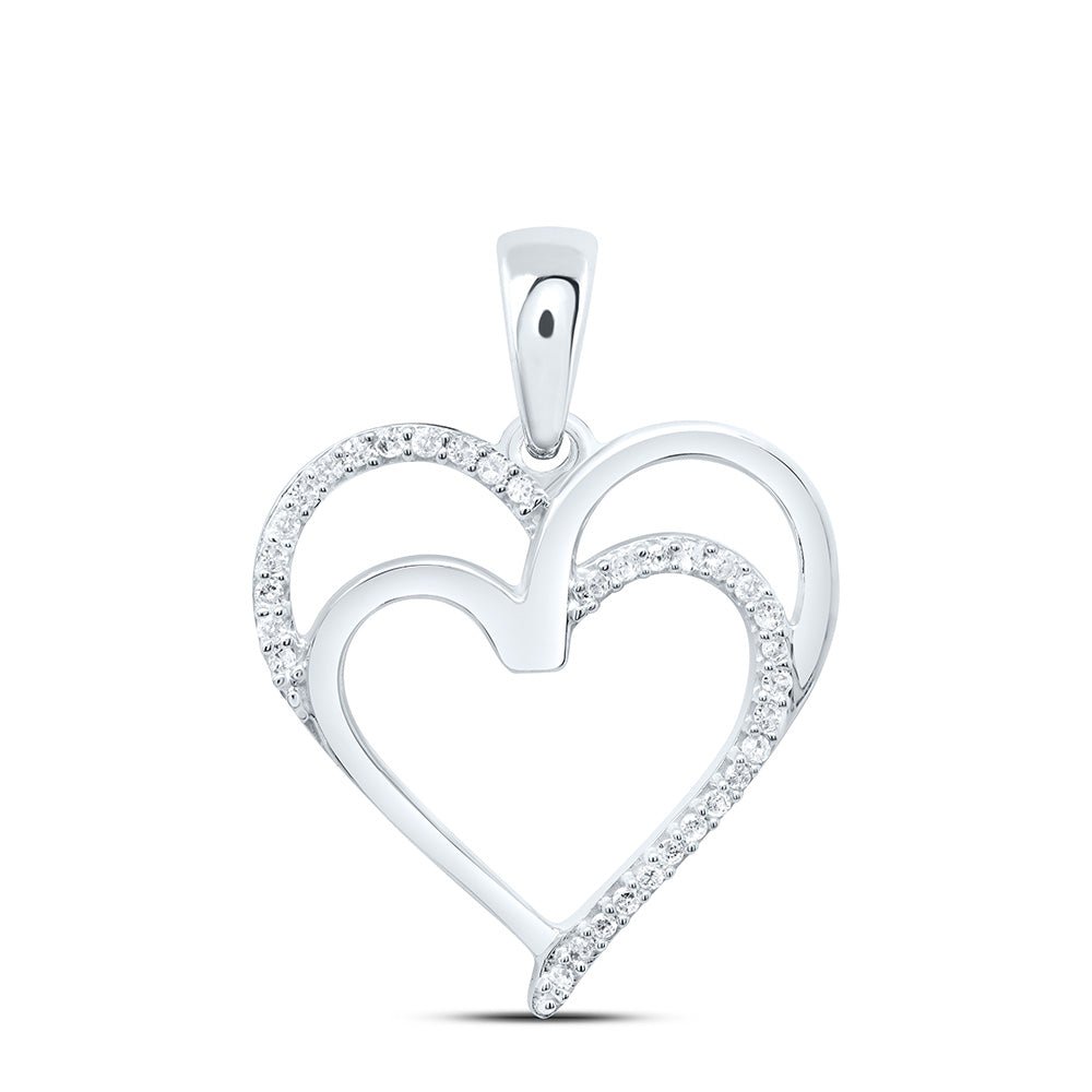 Sterling Silver Round Diamond Sterling Silver Womens Double Heart Pendant 1/10 Cttw - Splendid Jewellery