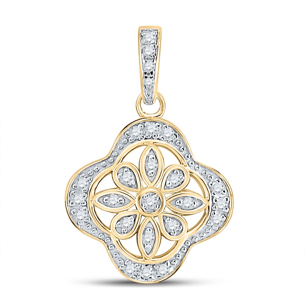 Yellow - tone Sterling Round Diamond Sterling Silver Womens Floral Fashion Pendant 1/10 Cttw - Splendid Jewellery