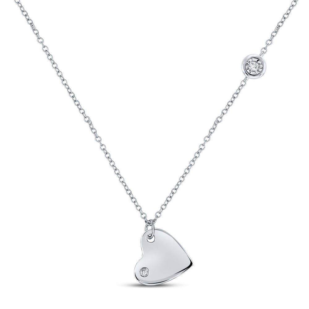 Sterling Silver Round Diamond Sterling Silver Womens Fashion Heart Necklace 1/20 Cttw - Splendid Jewellery
