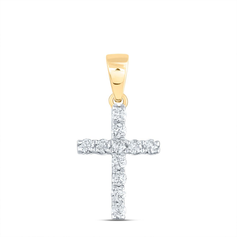 14K Yellow Gold Round Diamond Ana M Cross Pendant 1/5 Cttw - Splendid Jewellery
