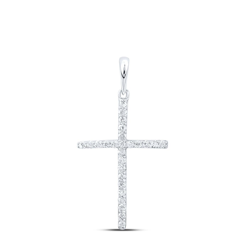 10K White Gold Round Diamond Womens Religious Cross Pendant 1/8 Cttw - Splendid Jewellery