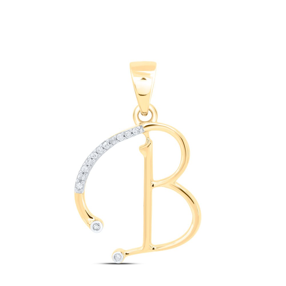 10K Yellow Gold Round Diamond B Initial Letter Pendant 1/12 Cttw - Splendid Jewellery
