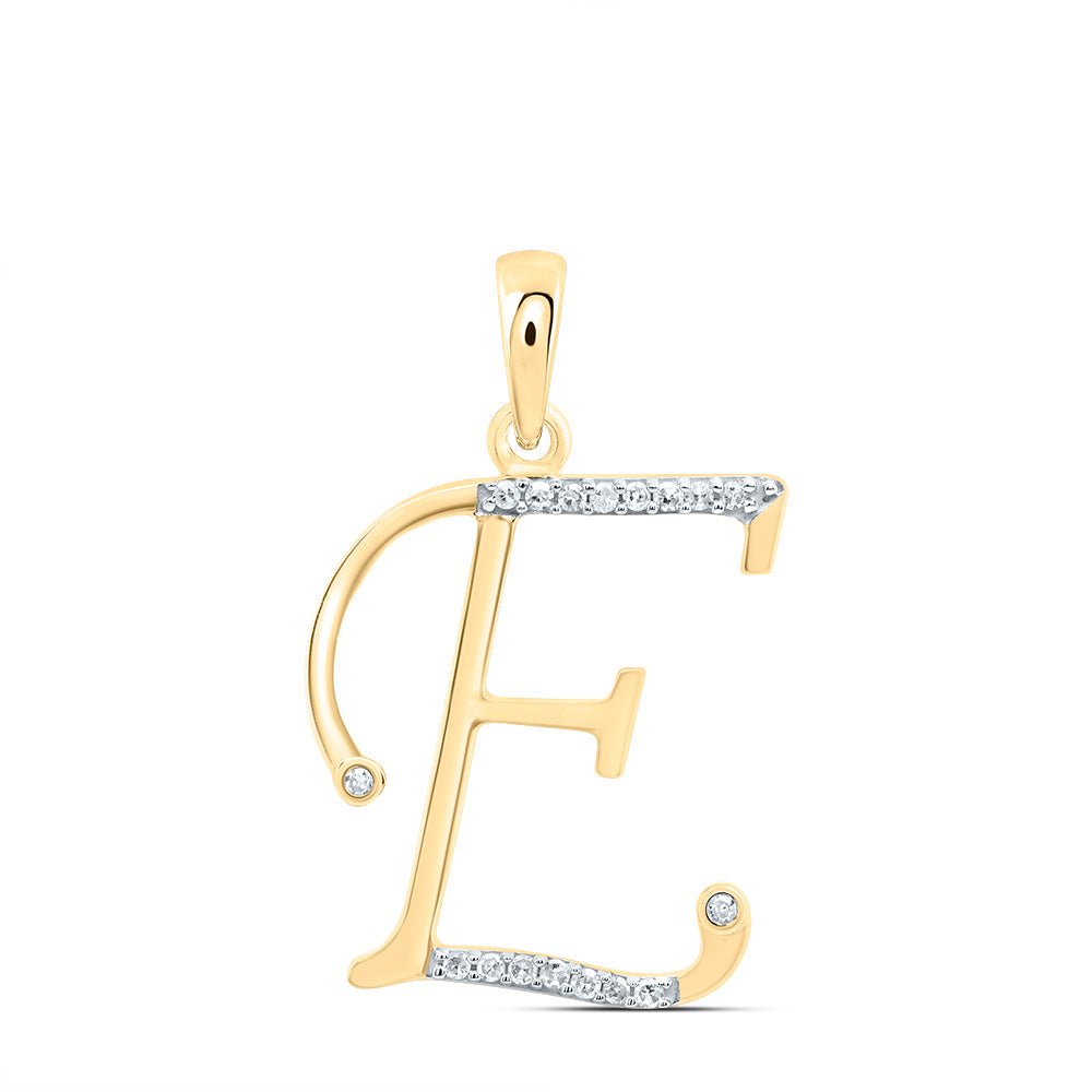 10K Yellow Gold Round Diamond E Initial Letter Pendant 1/12 Cttw - Splendid Jewellery