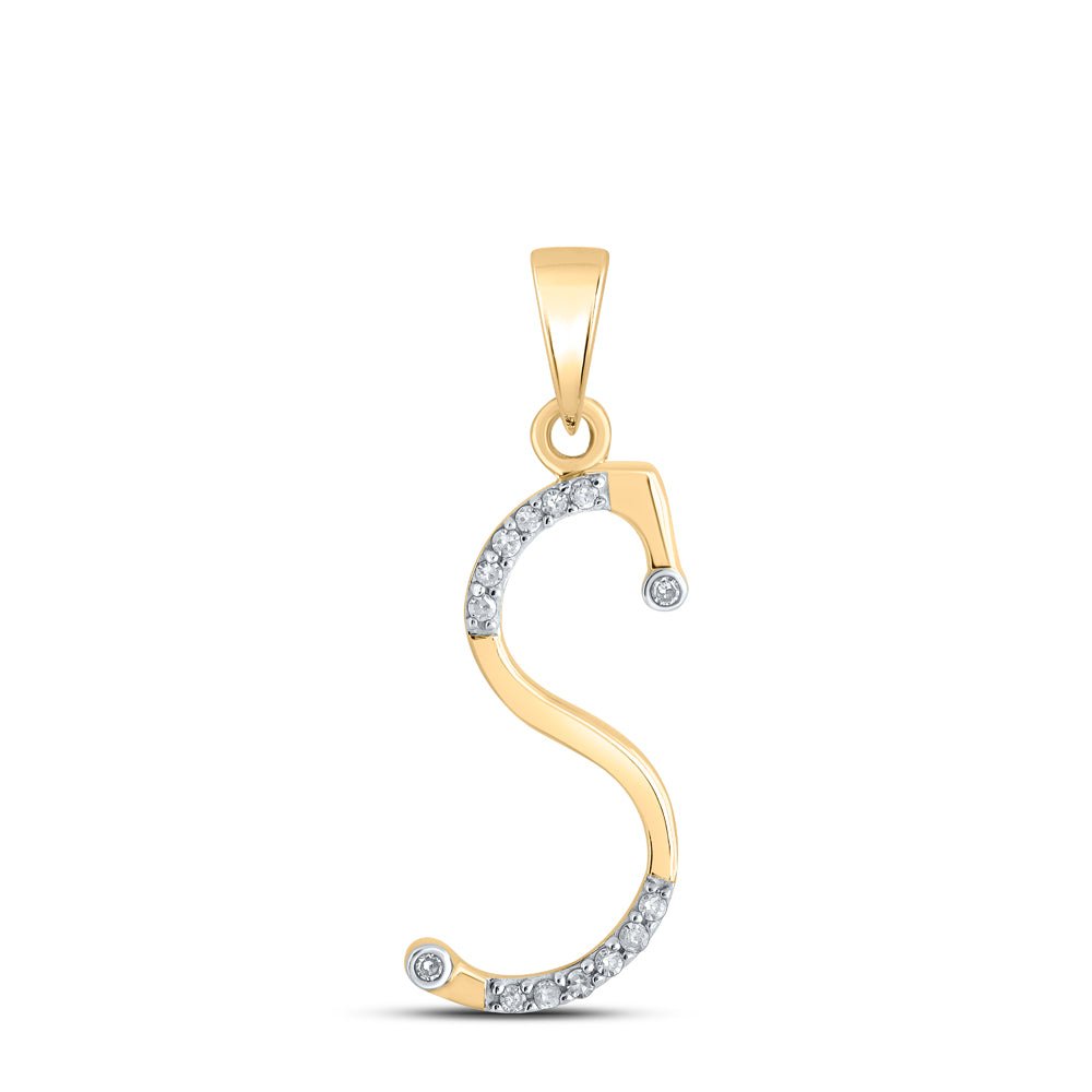 10K Yellow Gold Round Diamond S Initial Letter Pendant 1/10 Cttw - Splendid Jewellery