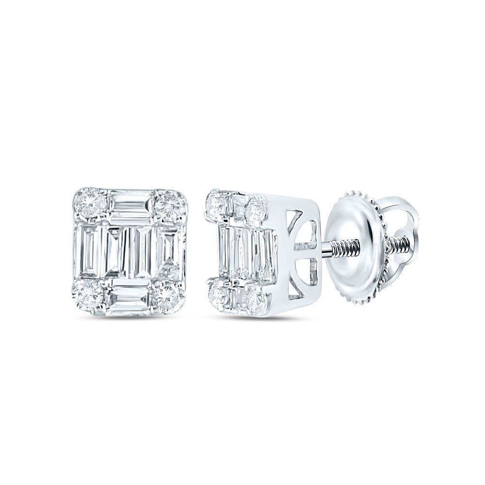 Baguette Diamond Earrings in 14K White Gold - Splendid Jewellery